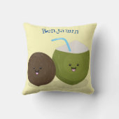 かわいいハッピーかわいいココナッツ漫画イラストレーション クッション (裏面)