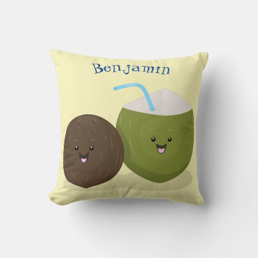 かわいいハッピーかわいいココナッツ漫画イラストレーション クッション (正面)