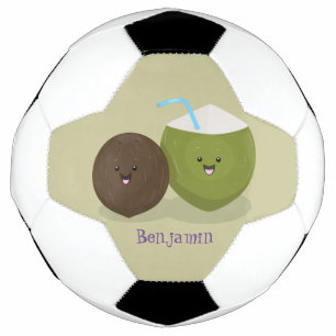 かわいいハッピーかわいいココナッツ漫画イラストレーション サッカーボール