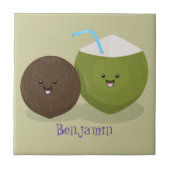 かわいいハッピーかわいいココナッツ漫画イラストレーション タイル (正面)