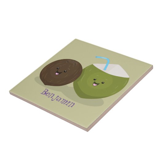 かわいいハッピーかわいいココナッツ漫画イラストレーション タイル (側面)