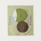 かわいいハッピーかわいいココナッツ漫画イラストレーション タペストリー (正面)