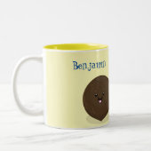 かわいいハッピーかわいいココナッツ漫画イラストレーション ツートーンマグカップ (左)