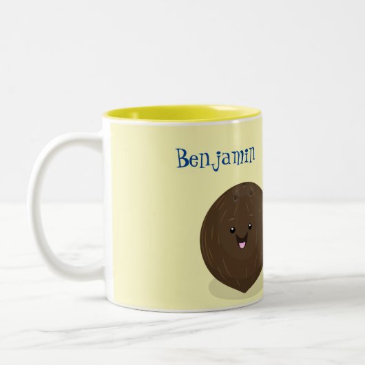 かわいいハッピーかわいいココナッツ漫画イラストレーション ツートーンマグカップ (左)