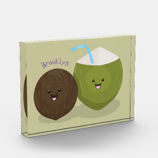 かわいいハッピーかわいいココナッツ漫画イラストレーション フォトブロック (左)