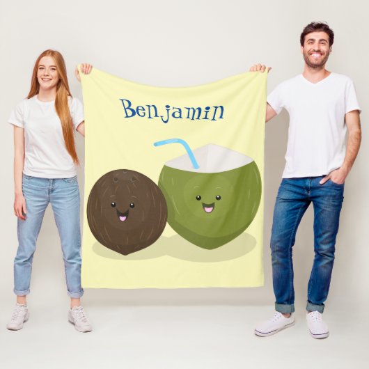 かわいいハッピーかわいいココナッツ漫画イラストレーション フリースブランケット (インサイチュ)