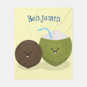 かわいいハッピーかわいいココナッツ漫画イラストレーション フリースブランケット (正面)