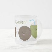 かわいいハッピーかわいいココナッツ漫画イラストレーション フロストグラスマグカップ (正面右)