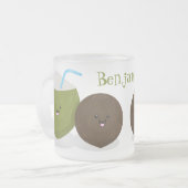 かわいいハッピーかわいいココナッツ漫画イラストレーション フロストグラスマグカップ (正面左)