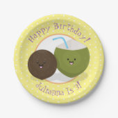 かわいいハッピーかわいいココナッツ漫画イラストレーション ペーパープレート (正面)