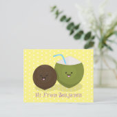 かわいいハッピーかわいいココナッツ漫画イラストレーション ポストカード (スタンド正面)