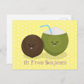 かわいいハッピーかわいいココナッツ漫画イラストレーション ポストカード (正面/裏面)