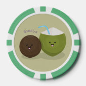 かわいいハッピーかわいいココナッツ漫画イラストレーション ポーカーチップ (正面)