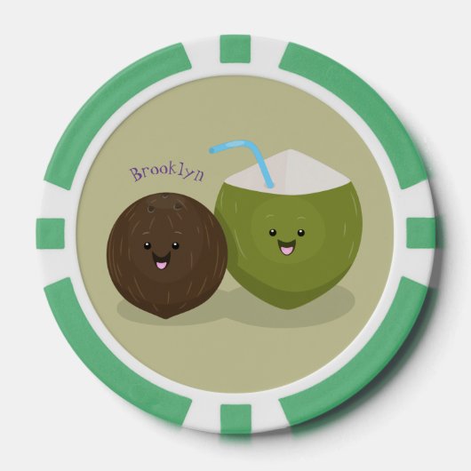 かわいいハッピーかわいいココナッツ漫画イラストレーション ポーカーチップ (正面)