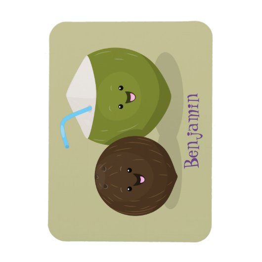 かわいいハッピーかわいいココナッツ漫画イラストレーション マグネット (縦)