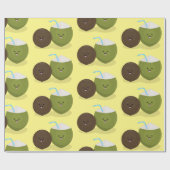 かわいいハッピーかわいいココナッツ漫画イラストレーション ラッピングペーパー (フラット)