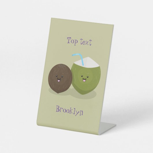 かわいいハッピーかわいいココナッツ漫画イラストレーション 台座サイン (正面)