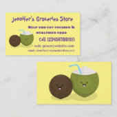 かわいいハッピーかわいいココナッツ漫画イラストレーション 名刺 (正面/裏面)