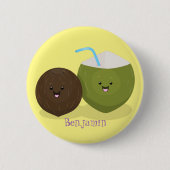 かわいいハッピーかわいいココナッツ漫画イラストレーション 缶バッジ (正面)