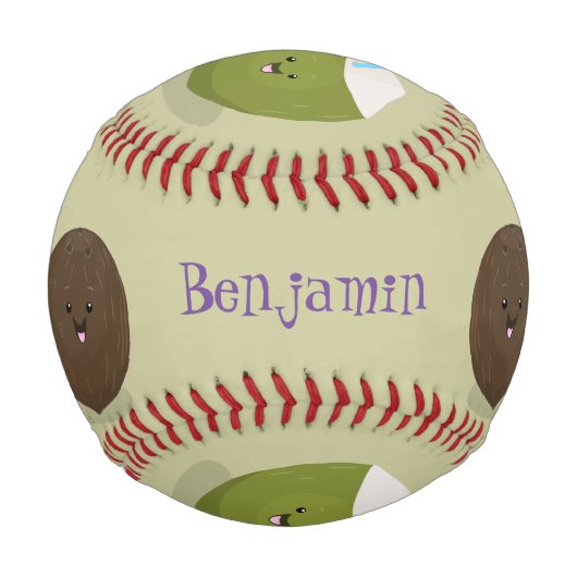 かわいいハッピーかわいいココナッツ漫画イラストレーション 野球ボール (裏面)