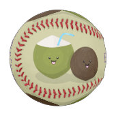 かわいいハッピーかわいいココナッツ漫画イラストレーション 野球ボール (正面左)