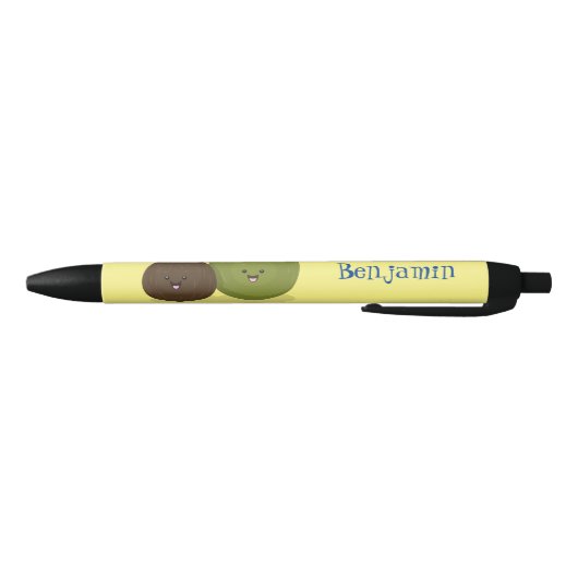 かわいいハッピーかわいいココナッツ漫画イラストレーション 黒ボールペン (ボトム)