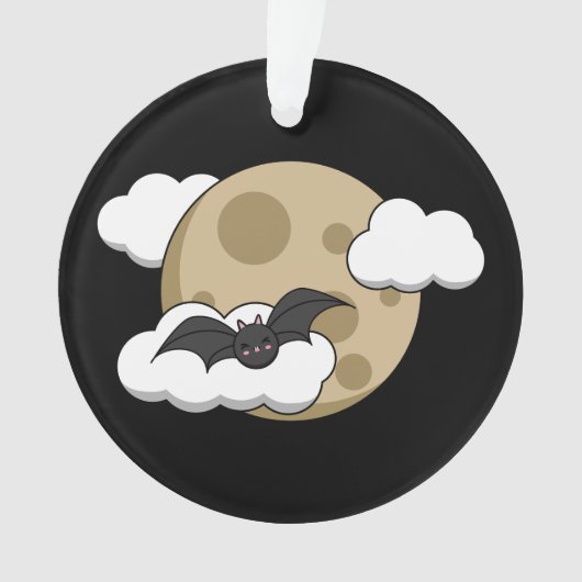 かわいいハッピーこうもり飛んでいるオンフルムーン オーナメント (正面)