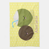 かわいいハッピーなココナッツの漫画イラスト キッチンタオル (縦)