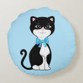 かわいいハッピーなテディードキャット ライトブルー ラウンドクッション (裏面)