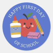 かわいいハッピーな初日の学校 ラウンドシール (正面)