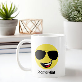 かわいいハッピーな顔とサングラス,楽しい コーヒーマグカップ