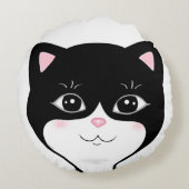 かわいいハッピーな黒白猫の顔 ラウンドクッション (裏面)