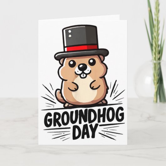 かわいいハッピーの2月2日グラウンドホッグデー フィルスのホリデー カード (正面)