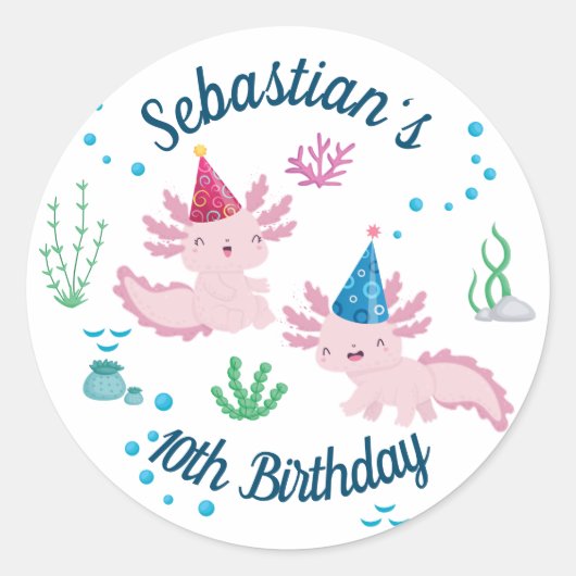 かわいいハッピーアキソルトルホワイトバースデーパーティー ラウンドシール (正面)