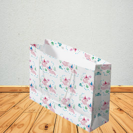 かわいいハッピーアキソロトル誕生日パーティーホワイト ラージペーパーバッグ