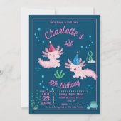 かわいいハッピーアホロトル誕生日パーティーの招待状 招待状 (正面)