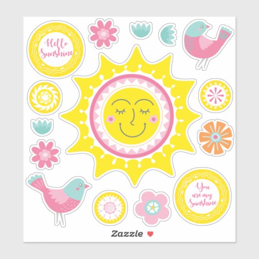 かわいいハッピーイエローサンシャイン シール (シート)