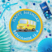 かわいいハッピーイエロースクールバスのパーソナライズされた誕生日 ペーパープレート (パーティー)