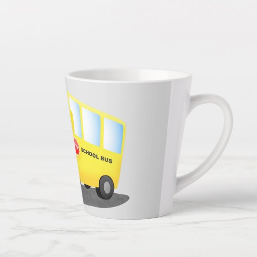 かわいいハッピーイエロースクールバスアニメ カフェラテマグ (右)