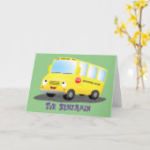 かわいいハッピーイエロースクールバスアニメ カード (黄色い花)