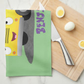 かわいいハッピーイエロースクールバスアニメ キッチンタオル (四つ折り)