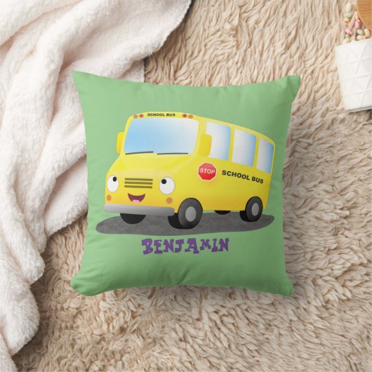 かわいいハッピーイエロースクールバスアニメ クッション (ブランケット)