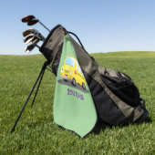 かわいいハッピーイエロースクールバスアニメ ゴルフタオル (グリーン)