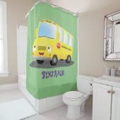 かわいいハッピーイエロースクールバスアニメ シャワーカーテン (インサイチュ)