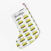 かわいいハッピーイエロースクールバスアニメ スモールクリスマスストッキング (裏面 (吊り時))