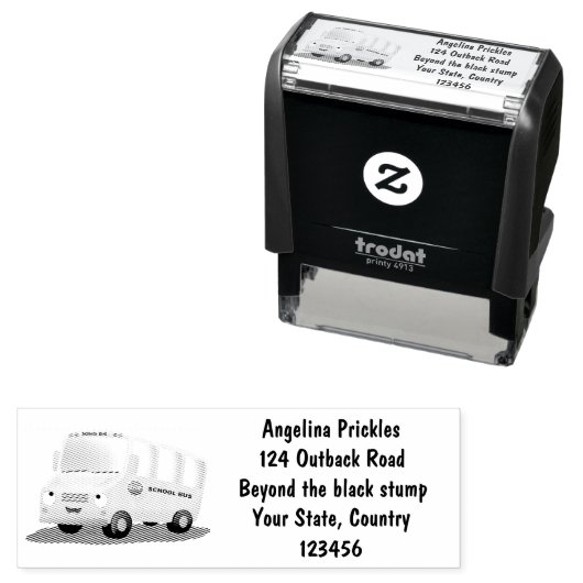 かわいいハッピーイエロースクールバスアニメ セルフインキングスタンプ (インサイチュ)