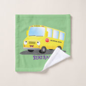 かわいいハッピーイエロースクールバスアニメ バスタオルセット (ウォッシュタオル)