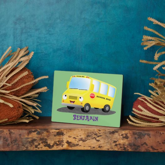 かわいいハッピーイエロースクールバスアニメ フォトプラーク (側面)