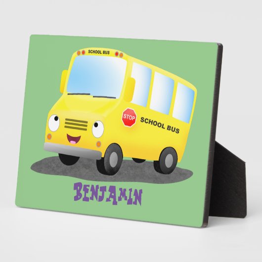 かわいいハッピーイエロースクールバスアニメ フォトプラーク (側面)
