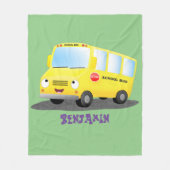 かわいいハッピーイエロースクールバスアニメ フリースブランケット (正面)